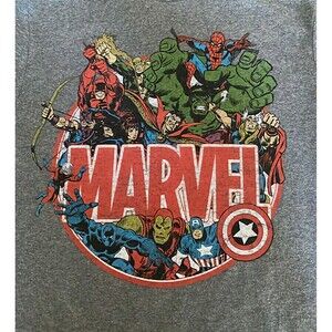 Marvel Super Heroes T-Shirt, Mens Size: Small Grey